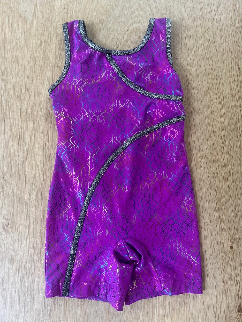 Danskin Now Purple Metallic Print Gymnastics Leotard Shorts